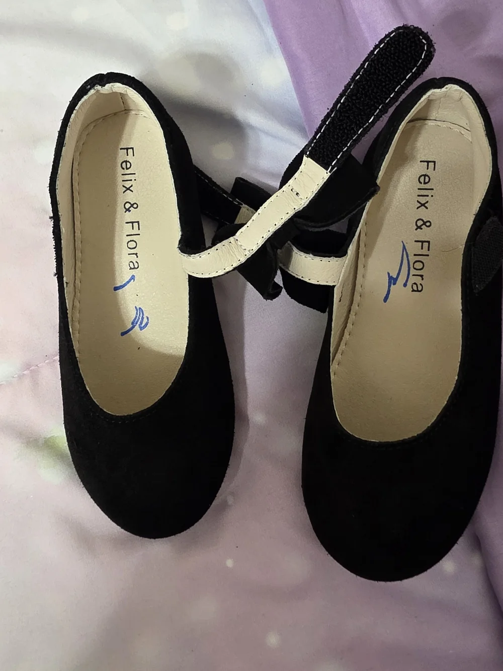 Girls Black Velvet Bow Shoes